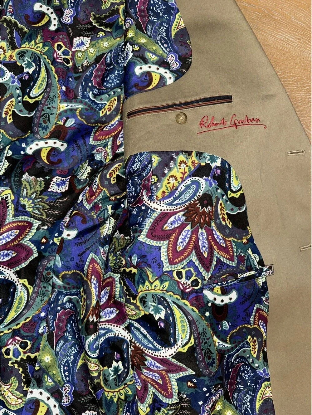 Robert Graham Blazer Sportcoat Men's Tan Beige Workwear Paisley Lining Sz 50